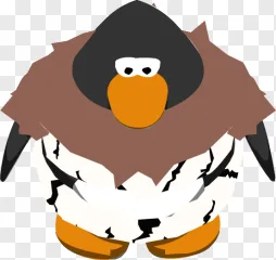 A cartoon caveman penguin wearing an animal skin stands on a transparent background.