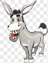 A cartoon donkey with an open mouth and big ears on a transparent background.