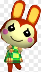 A cute red rabbit character smiling on a transparent background.