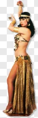 An Egyptian dancer in a gold costume on a transparent background.