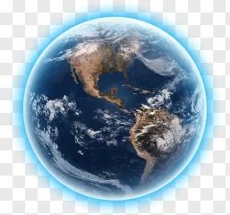 A glowing Earth globe showing North America on a transparent background.