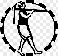 A golfer executing a swing framed by mechanical gears shown on a transparent background.