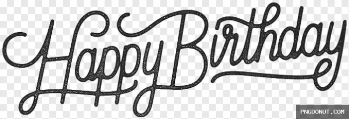Black glitter 'Happy Birthday' script text in a transparent PNG format.