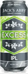 A Jack S Abby Excess beer can shown on a transparent background.