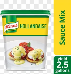 A product photo of the Knorr hollandaise sauce mix container on a transparent background.