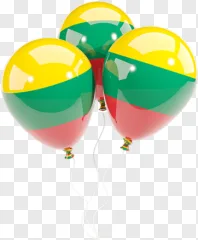 A cluster of balloons featuring the Lithuanian flag on a transparent background.