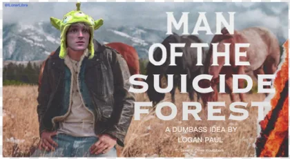 Logan Paul wearing an alien hat in a forest on a transparent background.