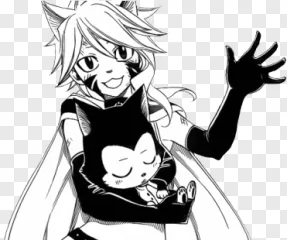 Manga anime cat boy holding a sleeping pet on a transparent background.