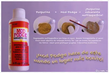 Mod Podge glue bottle shown in a craft tutorial on a transparent background.