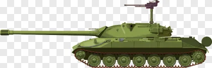 A side view illustration of an olive green military tank on a transparent background.