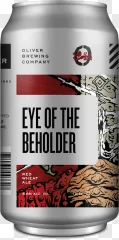 An aluminum can of Oliver Brewing Eye of the Beholder red wheat ale shown on a transparent background.