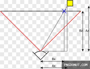 A technical perspective diagram illustration showing measurements for a transparent PNG.