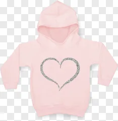 Pink baby hoodie with a glitter heart design on a transparent background.