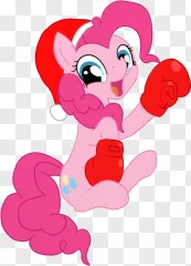 Illustration of pinkie pie wearing a santa hat and boxing gloves on a transparent background.