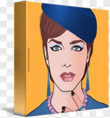 A pop art woman portrait canvas print is displayed on a transparent background.