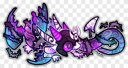 A stylized purple fantasy dragon with cartoon details on a transparent background.