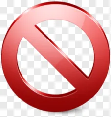 A glossy red prohibition sign on a transparent background.