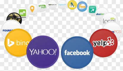 Social media and web brand icons displayed on a transparent background.