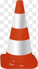 A striped safety traffic cone shown on a transparent background.