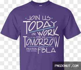 Transparent PNG of a purple T-shirt graphic design with a motivational FBLA school text quote.