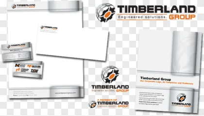Timberland Group corporate stationery mockup on a transparent background.