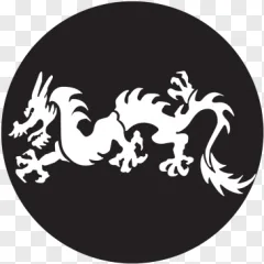 A white dragon silhouette icon on a transparent background.