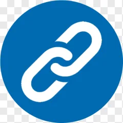 A white link icon inside a blue circle on a transparent background.