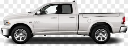 A white Ram 1500 pickup truck shown in a side view on a transparent background.