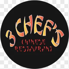 3 Chefs Chinese Restaurant logo featuring stylized typography on a transparent background.