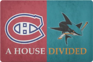 A House Divided graphic featuring the Montreal Canadiens and San Jose Sharks logos on a transparent background.