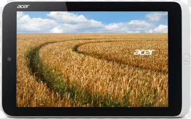 An Acer tablet displaying a golden wheat field landscape on a transparent background.