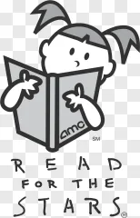 AMC girl reading book logo on a transparent background.