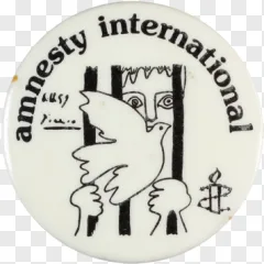 Amnesty International badge with a dove and candle on a transparent background.