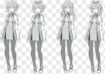 Anime girl character reference sheet on a transparent background.