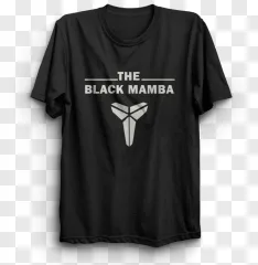 A black mamba tribute t-shirt graphic displayed on a transparent background.