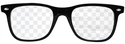 Black wayfarer sunglasses on a transparent background.