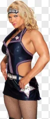Blonde female wrestler in a black outfit posed on a transparent background.