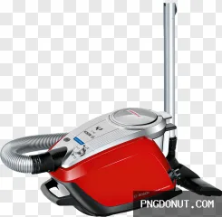 Red Bosch canister vacuum cleaner transparent PNG for home cleaning.