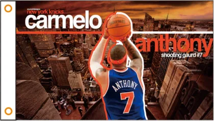 Carmelo Anthony basketball player sports banner shown on a transparent background.