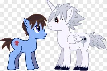 A cartoon illustration of two pony characters shown on a transparent background.