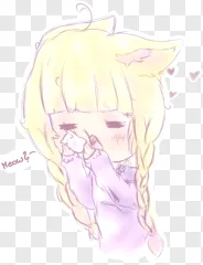 Chibi cat girl holding a small kitten on a transparent background.
