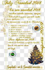 A Christmas greeting card with Spanish text and a holiday tree on a transparent background.