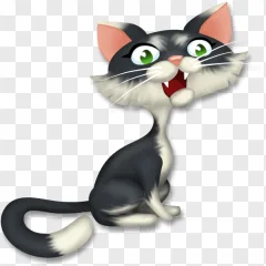 A cute cartoon cat meowing while sitting on a transparent background.