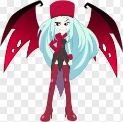 A demon girl cartoon character with wings stands on a transparent background.