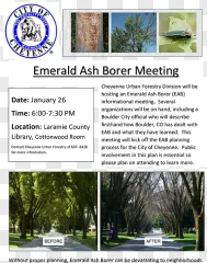 Emerald Ash Borer meeting flyer on a transparent background.