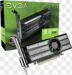 An EVGA GeForce GT 1030 2GB graphics card with a cooling fan on a transparent background.