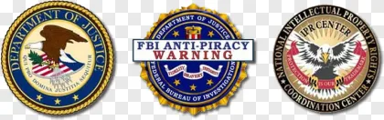 Official Department of Justice and FBI anti-piracy warning seals on a transparent background.