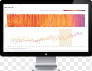 A global temperatures dashboard displayed on a computer monitor on a transparent background.