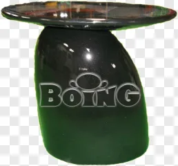 A green glass vase with a Boing logo on a transparent background.