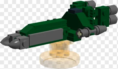 A green brick spaceship toy model on a transparent background.